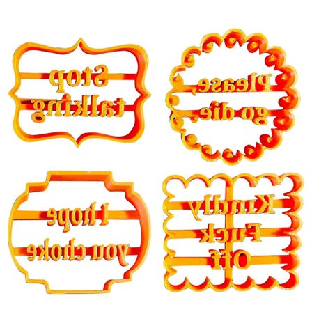 Cookieforme med gode ønsker Cookieform med sjove og respektløse fraser Cookieforme til bagning