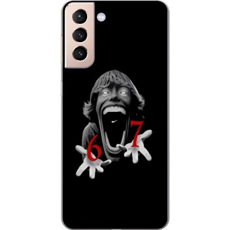 Kompatibel Mobilcover til Samsung Galaxy S21 67 meme horror ansigt sort rød horrordesign seks syv meme viral trend ikonisk look