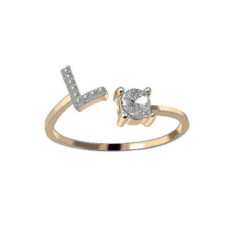 A-z Bokstav Guld Färg Metall Justerbar Öppningsring, Initialer Namn Alfabet