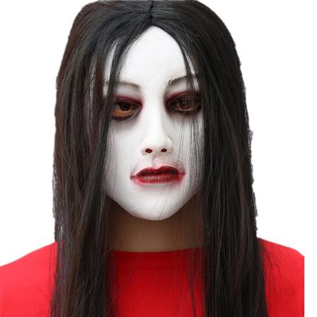 Horror maske script killing NPC mand og kvinde maske hovedbeklædning rum flugt hjemsøgt hus kvindelig spøgelseskjole Halloween dans Black-haired 