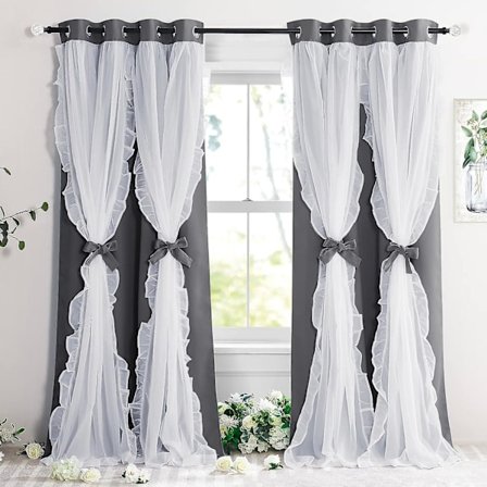 Blackout-gardiner til stue, dekorative vinduesbehandlinger, dobbelte gardiner, plisserede, gennemsigtige gardiner, landlig stil, design, w 132,88 x l 