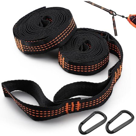 2 Stycken Hängmattsremmar, 2m*2,5cm Hängmattsfäste med 2 Karbinhakar, för Gunga Camping Maximal Belastning: 200 kg