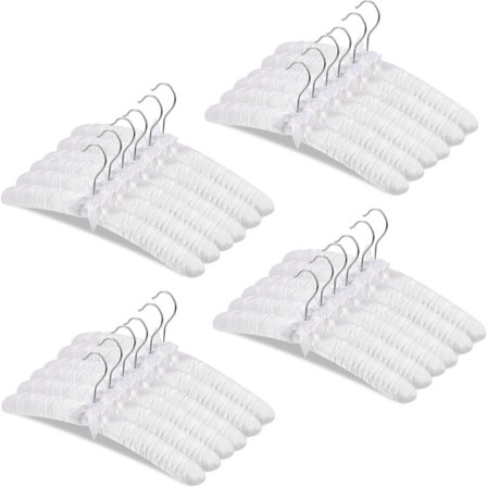25 stk. satinpolstrede bøjler med rustbeskyttelse til kjoler, trøjer, jakkesæt og mere (hvid) hvid
