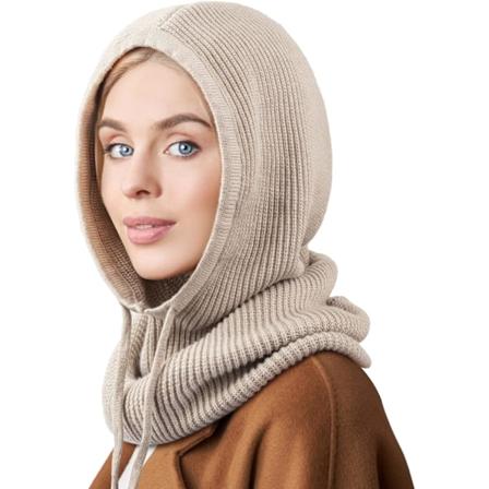Vinterstrikket lue for kvinner - varm hettegenser med snor 1 Pc Hooded Hat: Camel