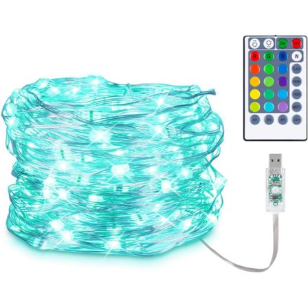 Fairy-lys med USB-strøm, 16 farger som skifter, 100 LED, vanntett, 10 meter