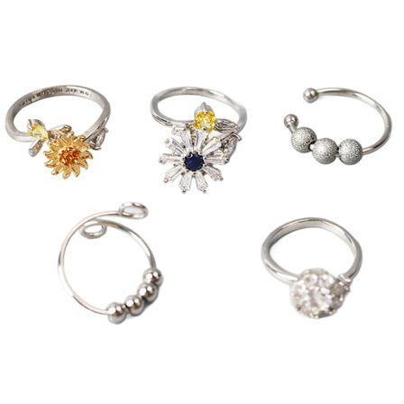 5 st Zirkonia Ringar Set Silver Solros Justerad Öppen Knut Staplingsringar Set för Kvinnor