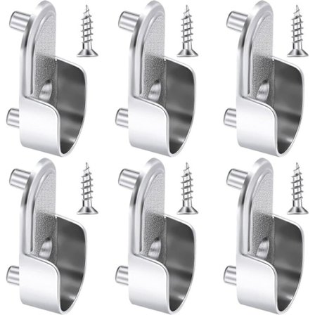 St Oval Garderobsstång Ändfästen Förnicklad Silver Garderobsstångshållare 15mm Garderobsfläns Skena Fästen och 6 st Skruvar för Garderob