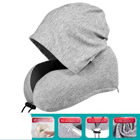 Resenackkudde, minnesskum nackkudde, bekvämt andningsbart överdrag, bärbart flygplansresekitt (grå) huvmodell