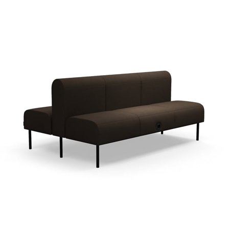 Modulsoffa VARIETY, 3-sits, USB-C/220V-uttag, dubbel, tyg Blues CSII, mörkbrun