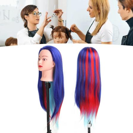 Træningshoved Langt Farvet Hår Frisør Styling Øvelseshoved Mannequin Dukke Paryk Hat Display
