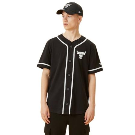 New Era Beisbolera Distressed Logo Button UP TEE Chibul Sort, Herre T-shirts