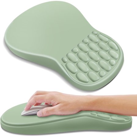 Ergonomisk musematte, håndleddsstøtte i minneskum for smertelindring, sklisikker skrivebordsmatte for kontor, gaming og hjemmekontor (grønn)