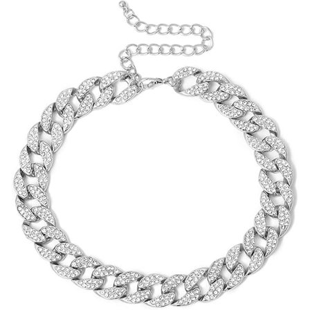 Strass Curb Kubansk Länk Kedja Choker För Kvinnor Unisex Cool Hip Hop Miami Kubansk Diamantslipad Kedja Choker Halsband ()