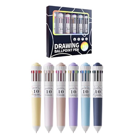 6 stk. flerfarget penn 10-farger-i-1 kulepenn for notering og journalføring