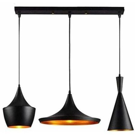 Vintage-teollisuuden riippuvalaisin, soittimen muotoinen, 3 E27-lamppu, musta-kulta, olohuoneeseen, ravintolaan, baariin, keittiöön