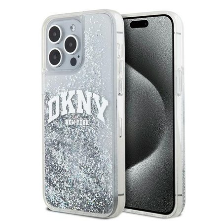 DKNY Liquid Glitter Big Logo etui til iPhone 15 Pro - hvid