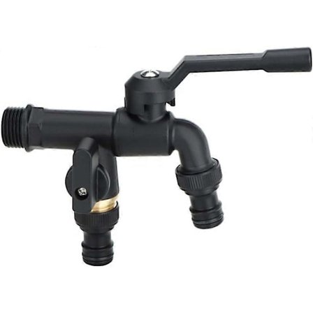 Havevandhane, Sort Messing Vandhane, Dobbelt Udtag til Have, Gård (Dobbelt Hoved) - Perfekt