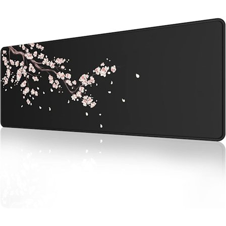 Svart Japansk Plommeblomst Musematte Utvidet Stor Musematte Skrivebordspute, Sydd Kant Musematte, Sklisikker Gummi