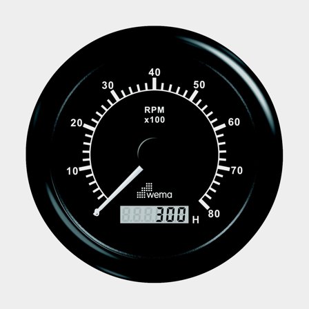 Varvräknare 8000 varv med timräknare svart