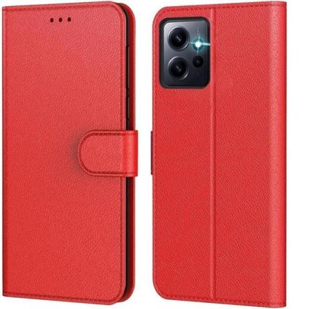 Full Cover Case til Xiaomi Redmi Note 12, Rød PU-læderbeskyttelse