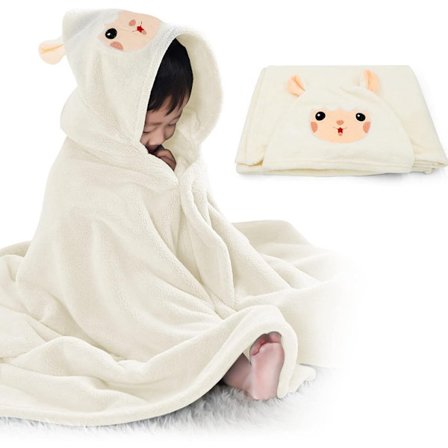 Mjuk Baby Badhandduk med Huv 70x140cm - Ultraabsorberande Korallfleece för Nyfödda u0026 Småbarn - Vit