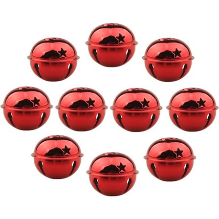 10 st stora julbjäller i färg - julgransdekoration i metall - 5 cm (röd)