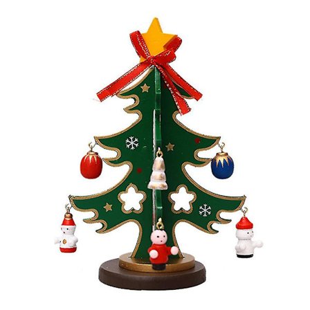 Rolig Julgran Dekoration i Trä för Skrivbord, Jul Leksakssats med Mini-Dekorationer