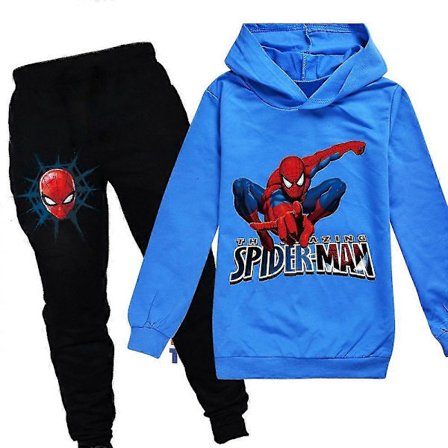 Spiderman Trykk Barne Pullover Hettegenser Genser Topp Joggebukser Antrekk Casual Sport Treningsdress Sett For Gutter Jenter Alder 7-14 År