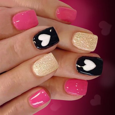 24 st Alla hjärtans dag-tema Press On Naglar Korta Fyrkantiga Falska Naglar Hjärtdesign