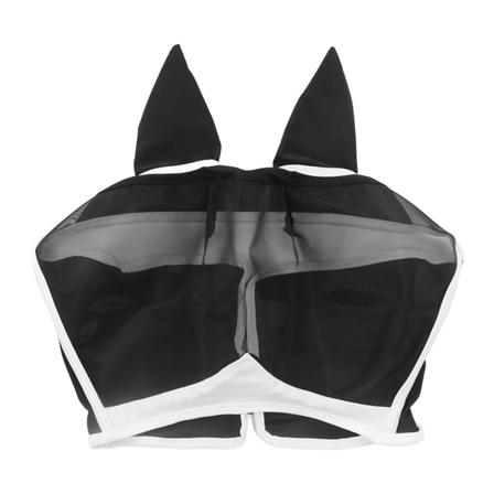 Hestefluemaske Blødt åndbart elastisk strikstof Anti Mosquito Anti Fly Hestemaske med ører til hesteansigtsører Krog og løkke, stor sort