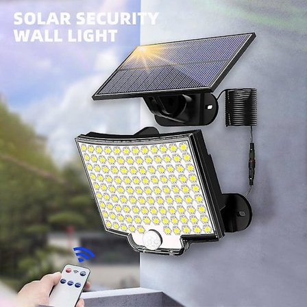 Solcelle Sikkerhedslygte Udendørs 106led Bevægelsessensor Fjernbetjening