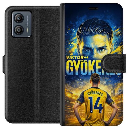 Kompatibelt Lommeboketui til Motorola Motorola Moto G53 Viktor Gyökeres fotballplakat i gult og blått med dramatisk stadionbakgrunn, sportillustrasj