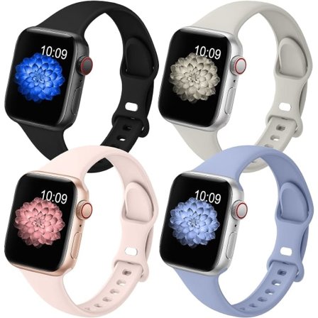 IC 4-pakk Slim Band yhteensopiva Apple Watch Band 38mm 40mm 41mm 42mm 44mm 45mm naisille miehille