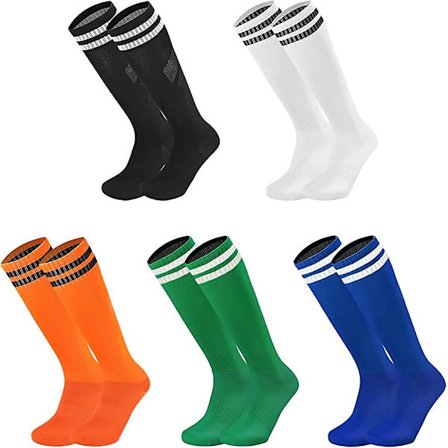 5 par unisex knähöga strumpor halkfria fotbollsstrumpor med Acsergery dubbla ränder present