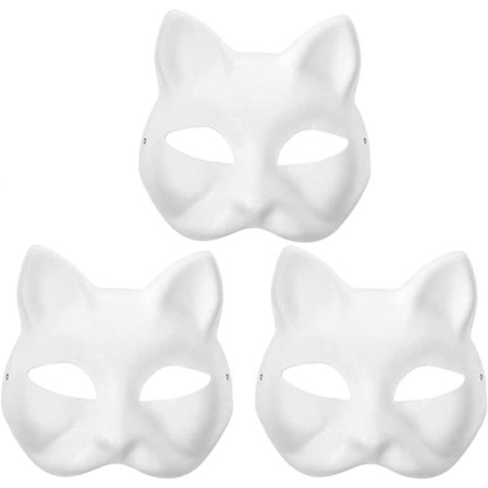 Masken Vit Målar Katt Mask Pappers Omålad Blank DIY Maskerad Mask Räv Djur Halv Ansikte Klä Upp Mask 6 st