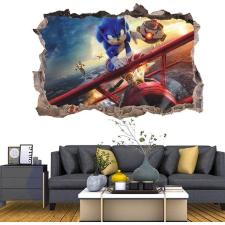 Väggdekal 3D-stil Sonic The Hedgehog Väggklistermärke Heminredning Väggkonst Vinyl Dekal Klistermärke för Barnrum Vardagsrum (På Planet (32 * 48 cm))