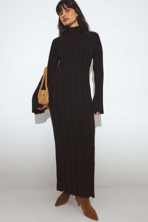 NA-KD - Strikket maxikjole med ribber og høy hals - Julekjoler - Svart - XS