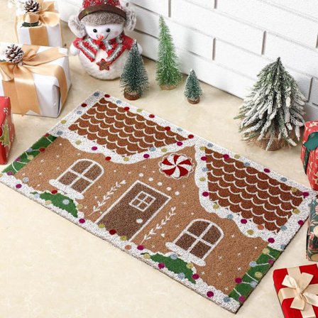 Pink Gingerbread House Doormat, Non-Slip Christmas Entrance Mat for Indoor and Outdoor Use, Kitchen and Bathroom, 60x35 cm.