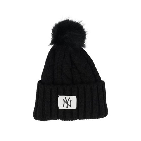 New Era - MLB Svart pom Beanie - New York Yankees Womens Cable Wide Beanie Black Pom @ Hatstore