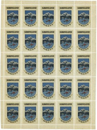 Grønland - Ark med 25 byvåben-mærker