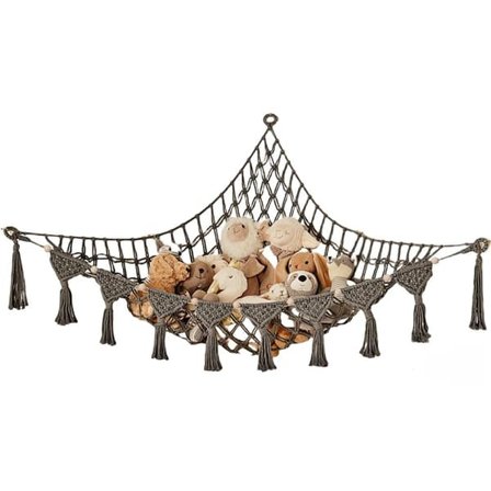 Boho Makramé Hængekøje til Udstoppede Dyr – Net til Legetøjsopbevaring & Børneværelse