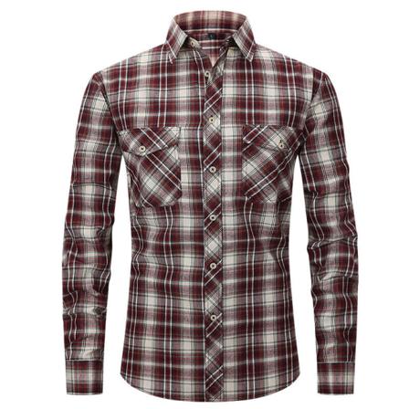 Herr Pläd Med Fickor Button Down Toppar Lapel Neck Tunika Skjorta