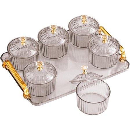 Frugt Dessert Snacks Serveringsfad, 6 Skåle Med Låg Til Forret, Grå