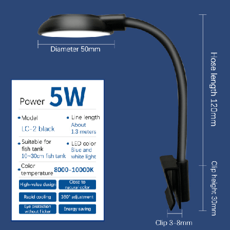 Akvaariot Clip-on Light Clamp LED-helmet Valot 360-asteinen kierto Black