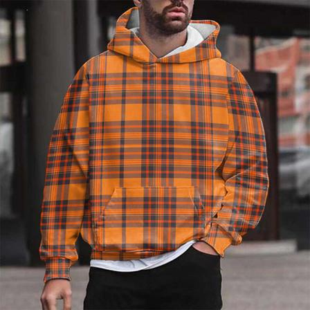 Herr Rutig Långärmad Tröja Hooded Pocket Casual Hoodies