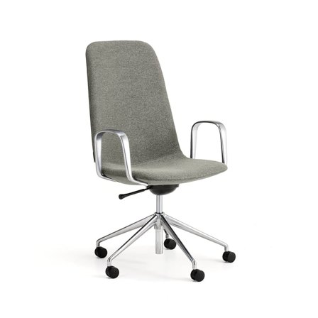 Stol LANGLEY, mellom, hjulstativ og armlene, børstet aluminum/grågrønn