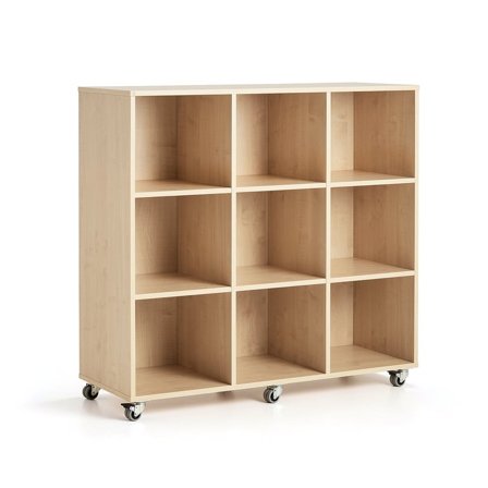 Elevförvaring CASPER, 9 fack, hjul, björk