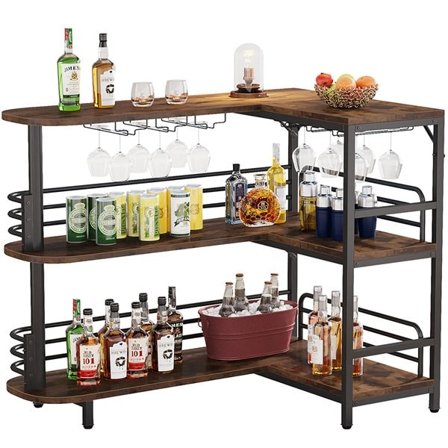 L-Format Barbord med vinglashållare Metall/Trä