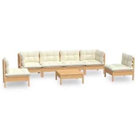 Vidaxl Loungegrupp Med Gräddvita Dynor 7 Delar Massiv Furu Creme