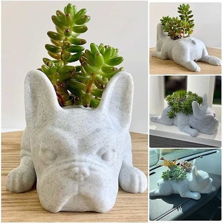 Fransk Bulldog Formet Harpiks Sukkulenter Potte Mini Valp Plante Potte, Søt Bonsai Blomsterpotter For Hjem Hage Kontor Balkong Skrivebord Dekor
